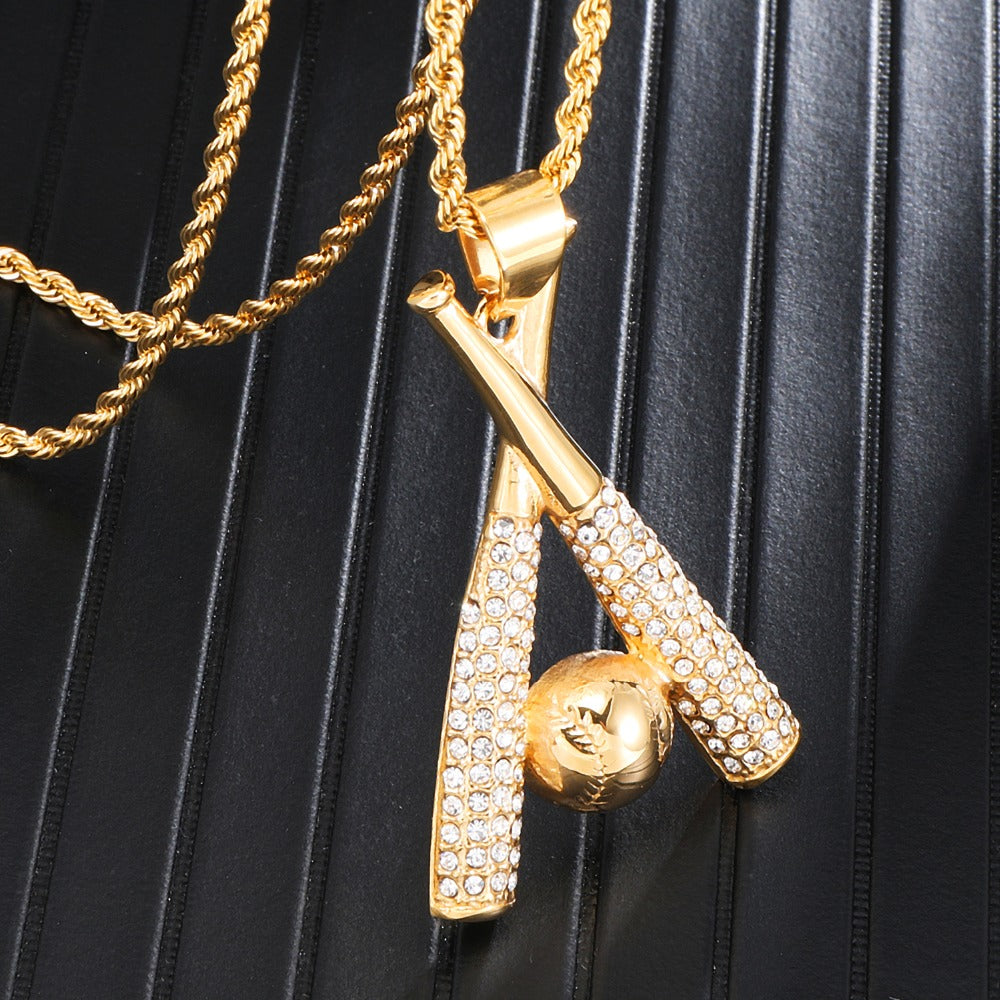 (Hot)14k Double Barrel Gold Slugger Necklace